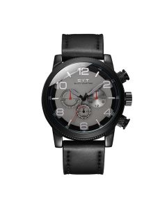 EYT Contemporary Men's Black Leather Strap Watch
